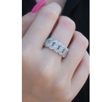 Gümüş Renk Zirkon Taşlı Zincir Model Kadın Yüzük - TJ-BYK2652