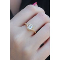 Gold Renk Zirkon Taşlı Kalp Model Charm Pirinç Kadın Yüzük TJ-BYK2654