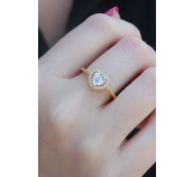 Gold Renk Zirkon Taşlı Kalp Model Charm Pirinç Kadın Yüzük - TJ-BYK2654