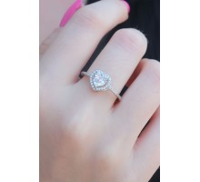 Gümüş Renk Zirkon Taşlı Kalp Model Charm Pirinç Kadın Yüzük - TJ-BYK2655