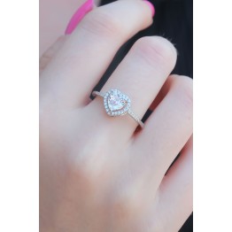 Gümüş Renk Zirkon Taşlı Kalp Model Charm Pirinç Kadın Yüzük TJ-BYK2655