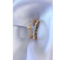 Gold Renk Zirkon Taşlı Taç Figür Pirinç Kadın Yüzük - TJ-BYK2706