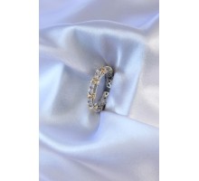 Gümüş Renk Zirkon Taşlı Gold Renk Detay Xoxo Kadın Yüzük - TJ-BYK2712