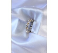 Gümüş Renk Zirkon Taşlı Gold Renk Detay Xoxo Kadın Yüzük - TJ-BYK2712