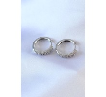 Gümüş Renk Zirkon Taşlı Halka Model Pirinç Kadın Küpe - TJ-BKP7525