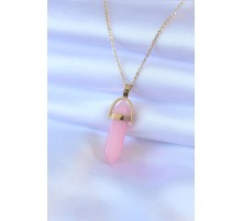 316L Çelik Gold Renk Kristal Pembe Taş Model Kadın kolye - TJ-BKO7472