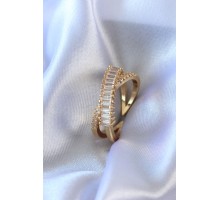 Gold Renk Zirkon Taşlı Pirinç Kadın Yüzük - TJ-BYK2719