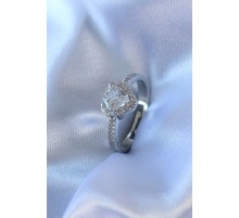 Gümüş Renk Kalp Zirkon Taşlı Charm Model Pirinç Kadın Yüzük - TJ-BYK2725