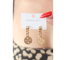 316L Çelik Gold Renk Sallantı Çiçek Model İşleme Detay Kadın Küpe - TJ-BKP7569