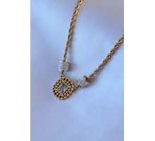 316L Çelik Gold Renk Lotus Model Zirkon Taşlı Burgu Zincir Kadın Kolye - TJ-BKO7551