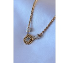 316L Çelik Gold Renk Lotus Model Zirkon Taşlı Burgu Zincir Kadın Kolye - TJ-BKO7551