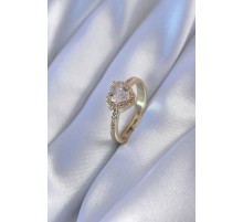 Gold Renk Zirkon Taşlı Kalp Model Pirinç Charm Kadın Yüzük - TJ-BYK2741