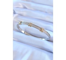 Gümüş Renk Zirkon Taşlı Xoxo Pirinç Kadın Kelepçe - TJ-BB5418