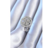 316L Çelik Gümüş Renk Zirkon Taşlı Yonca Model Kadın Yüzük - TJ-BYK2765