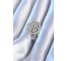 316L Çelik Gümüş Renk Zirkon Taşlı Yonca Model Kadın Yüzük - TJ-BYK2765