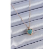 Gold Renk Turkuaz Renk Simli Kalp Model Kadın kolye - TJ-BKO7594
