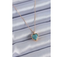 Gold Renk Turkuaz Renk Simli Kalp Model Kadın kolye - TJ-BKO7594