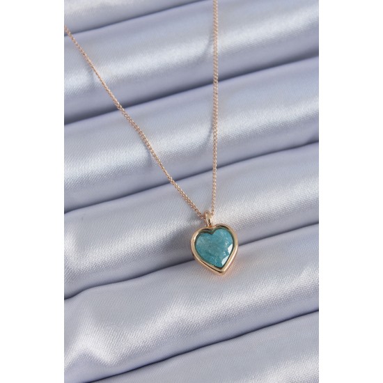 Gold Renk Turkuaz Renk Simli Kalp Model Kadın kolye - TJ-BKO7594