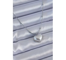 316L Çelik Gümüş Renk İncili Kalp Model Minimal Top Detay Kadın Kolye - TJ-BKO7614