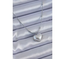 316L Çelik Gümüş Renk İncili Kalp Model Minimal Top Detay Kadın Kolye - TJ-BKO7614