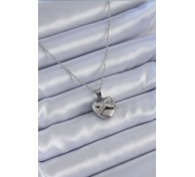 316L Çelik Gümüş Renk Zirkon Taşlı Kalp Model Kadın Kolye - TJ-BKO7627