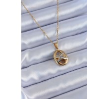 316L Çelik Gold Renk Zirkon Taşlı Kadın Kolye - TJ-BKO7635