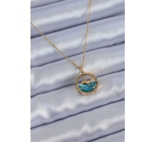 316L Çelik Gold Renk Balina Figür Kristal Taşlı Kadın Kolye - TJ-BKO7657