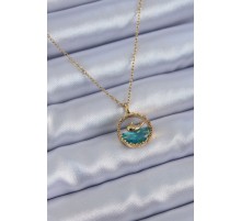 316L Çelik Gold Renk Balina Figür Kristal Taşlı Kadın Kolye - TJ-BKO7657