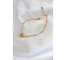 316L Çelik Gold Renk Kalp Model Minimal Top Detay Kadın Bileklik - TJ-BB5434