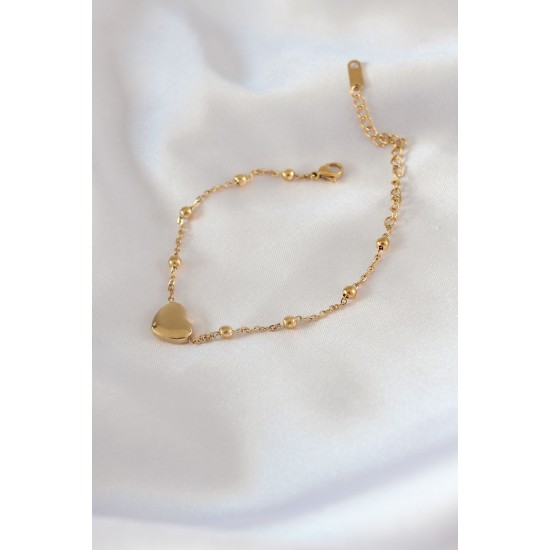 316L Çelik Gold Renk Kalp Model Minimal Top Detay Kadın Bileklik - TJ-BB5434