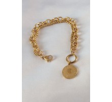 316L Çelik Gold Renk 2'li Zincir Model Altınlı Kadın Bileklik - TJ-BB5452