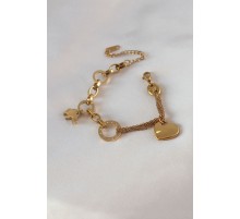 316L Çelik Gold Renk 2'li Zincir Model Zirkon Taş Detay Kadın Bileklik - TJ-BB5457