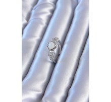 Baget ve Zirkon Taşlı Beyaz Kalp Gümüş Renk Pirinç Kadın Yüzük - TJ-BYK2785