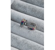 Gümüş Renk Renkli Kristal Taşlı Earcuff Pirinç Kadın Kıkırdak Küpe - TJ-BKP7806