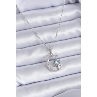 316L Çelik Gümüş Renk Zirkon Taşlı Ay Yıldız Model Kadın Kolye TJ-BKO7689