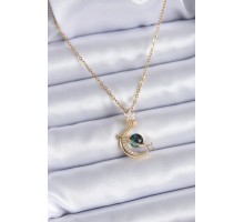 316L Çelik Gold Renk Zirkon Taşlı Hilal Model Kadın Kolye - TJ-BKO7690