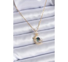 316L Çelik Gold Renk Zirkon Taşlı Hilal Model Kadın Kolye - TJ-BKO7690