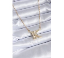 316L Çelik Gold Renk K Harf Model Zirkon Taşlı Kadın Kolye - TJ-BKO7712