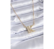 316L Çelik Gold Renk K Harf Model Zirkon Taşlı Kadın Kolye - TJ-BKO7712