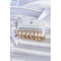 316L Çelik Gold Renk Halka Model Kadın Küpe Seti - TJ-BKP7886