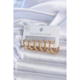 316L Çelik Gold Renk Halka Model Kadın Küpe Seti - TJ-BKP7886