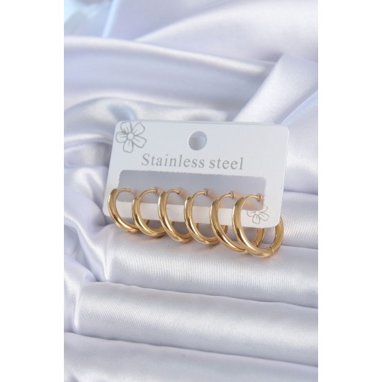 316L Çelik Gold Renk Halka Model Kadın Küpe Seti - TJ-BKP7886