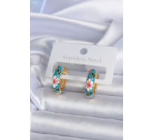 316L Çelik Gold Renk Mavi Çiçek İşleme Detay Kadın Küpe - TJ-BKP7893