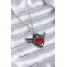 Gümüş Renk Kanatlı Kırmızı Kalp Model Kadın Kolye - TJ-BKO7737