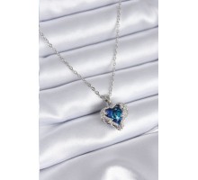 316L Çelik Gümüş Renk Mavi Kristal Kalp Model Zirkon Taşlı Kadın Kolye - TJ-BKO7772