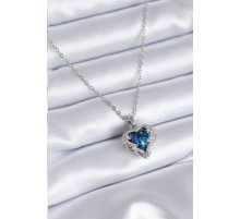 316L Çelik Gümüş Renk Mavi Kristal Kalp Model Zirkon Taşlı Kadın Kolye - TJ-BKO7772