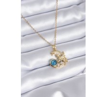 316L Çelik Gold Renk Hilal Ay Tek Boynuzlu At Model Zirkon Taş Detay Kadın Kolye - TJ-BKO7779