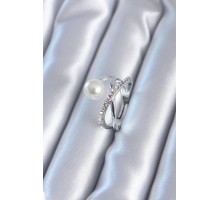 Gümüş Renk Zirkon Taşlı İncili Kadın Yüzük - TJ-BYK2807