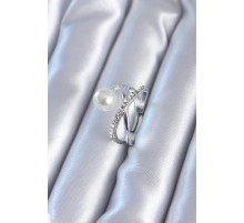 Gümüş Renk Zirkon Taşlı İncili Kadın Yüzük - TJ-BYK2807