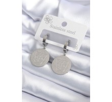 316L Çelik Gümüş Renk Pentagram İşleme Model Kadın Küpe - TJ-BKP7924